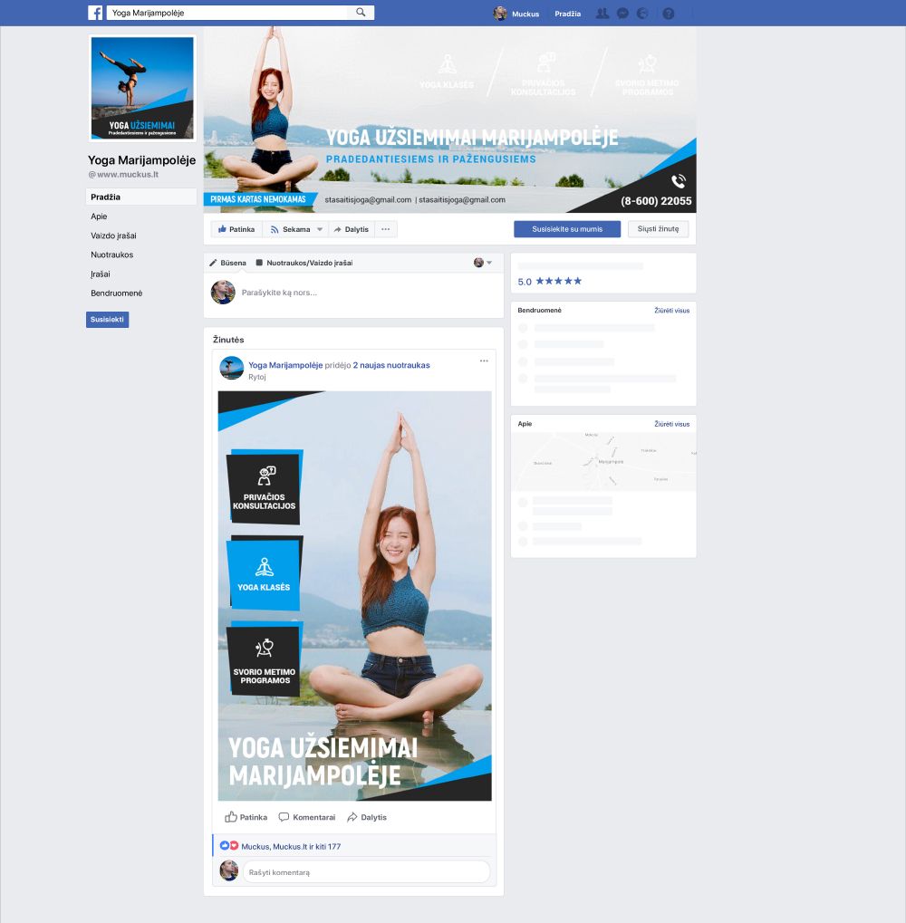 Facebook puslapio dizainas. Postų dizainas, viršelio užsklanda, profilio nuotrauka